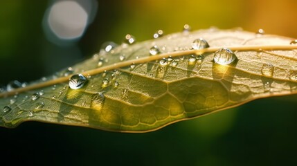 Spring summer, juicy green grass in drops of morning dew rain water close-up macro in the sunlight on a bright background..Generative AI