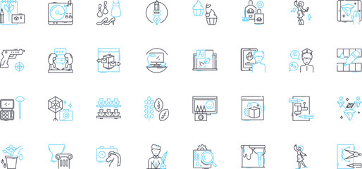 Creative commerce linear icons set. Innovation, Artistry, Imagination, Ingenuity, Exclusivity, Personalization, Customization line vector and concept signs. Unique,Novelty,Originality outline