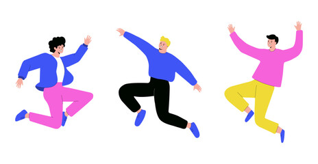 Happy men jumping, flat design