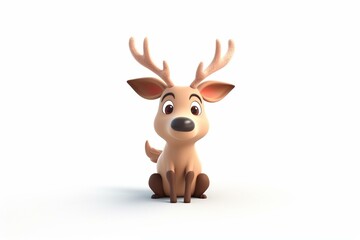 Cartoon reindeer on white background. Cute and adorable illustration in AI format. Generative AI