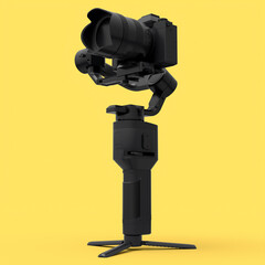 3-axis gimbal stabilization system with nonexistent mirrorless camera on yellow