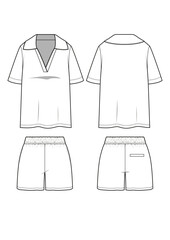 Naklejka premium loungewear sleepwear pajama shirt and shorts fashion technical drawing / flat sketch /CAD / ADOBE Illustrator vector digital download
