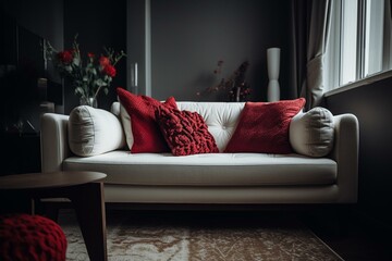A red accented white sofa. Generative AI