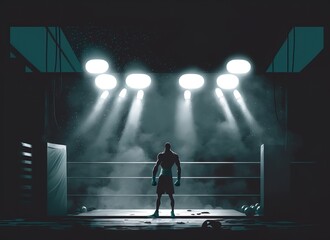 ring, arena for boxing fights and competitions, seats for spectators, modern illustration..