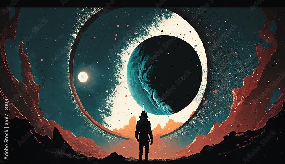 Canvas Prints astronaut on rock surface with space background ,astronaut walk on the moon wear cosmosuit. future c