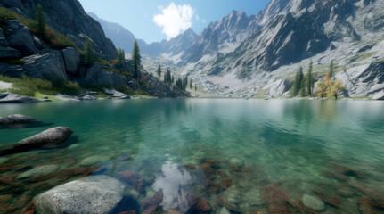 Mountain lake with crystal clear water