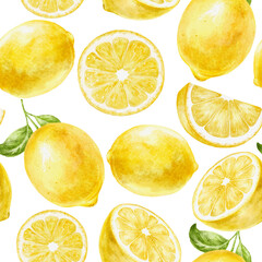 Lemon fruits seamless pattern, repeating background.