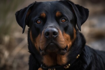 Medium shot portrait photography of a happy rottweiler eating against dog parks background. With generative AI technology