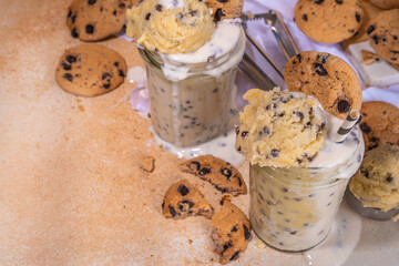Edible raw cookie dough smoothie. Sweet loaded american raw cookie dough shake drink, with...