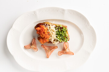 marbled beef steak with italian flag of vegetables