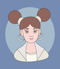 Girl portrait. Cheerful character cartoon style. Vector color illustration.