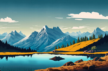 Plakat Landscape scene of nature beautiful mountains