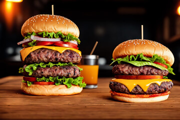 hamburger on black background