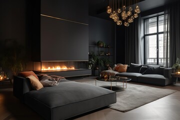 Modern interior, living room ,Xmas decor, generative AI