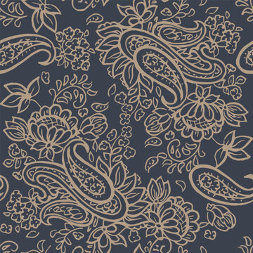 Hand drawn floral paisley seamless vector pattern. Batik style fabric © antalogiya