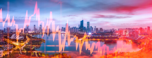 Obraz premium The concept of urban architecture landscape and financial stock market securities real estate trend