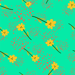 Fototapeta na wymiar Little flower seamless pattern in naive art style. Decorative floral ornament wallpaper.