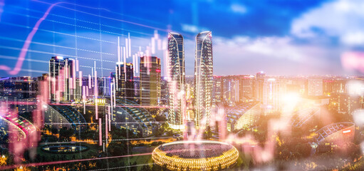 Obraz premium The concept of urban architecture landscape and financial stock market securities real estate trend