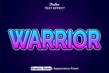 warrior text effect with blue color graphic style and editable.
