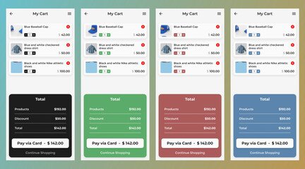 Shopping cart mobile ui, mobile ui design, mobile app design, mobile ui kit