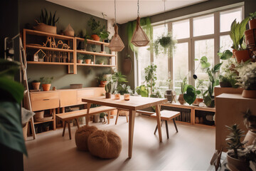 Obraz premium Biophilic oasis with an indoor garden room, featuring a variety of plants