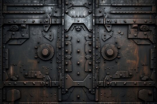 Metal texture background with rivets and bolts. Generative Ai