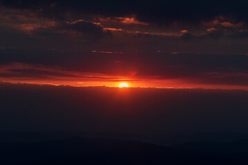 Sunrise from Snezka hill in Krkonose mountains