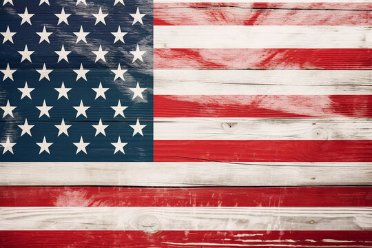  illustration of vintage american flag on white wooden background Generative AI