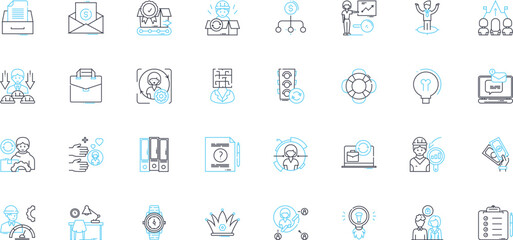 Information tracking linear icons set. Monitoring, Surveillance, Tracking, Tracing, Data, Analytics, Metrics line vector and concept signs. Stats,Feedback,Traceability outline illustrations