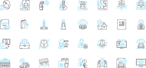 Coverage linear icons set. Protection, Security, Insurance, Shield, Safety, Plan, Guarantee line vector and concept signs. Policy,Assurance,Support outline illustrations