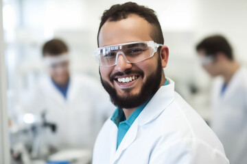 Resident or lab employee smiles friendly into camera - medical, lab or medical profession theme - Generative AI