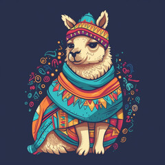 quirky llama with a colorful blanket on its back, always ready to spit some humor and cheer up its friends ai generated