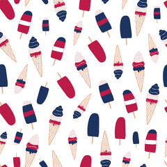Red white and blue popsicle and hand drawn ice creams Generative AI