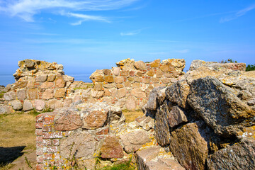 Remains of Salomons Kapel (Solomon's Chapel), a 13th-century medieval chapel on the west coast of Hammeren headland at the northern tip of Bornholm Island, Denmark, Scandinavia, Europe.