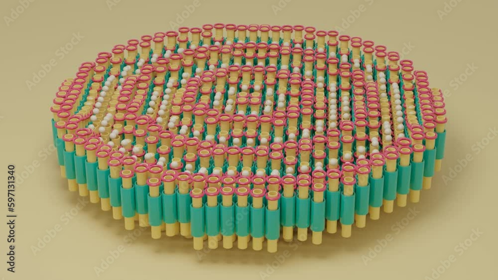 Poster loop 3d animation a lot of tubes of different diameters and rings with balls. the balls and tubes ha