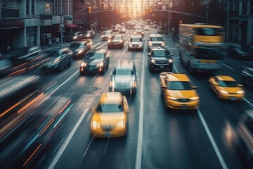 Fototapeta na wymiar High-speed car traffic on roads of New York.