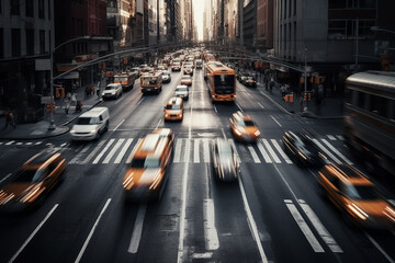 High-speed car traffic on roads of New York.