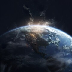 North America, viewed from Space after an apocalyptic lightning stroke