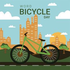 Vector world bicycle day vector illustration for annual celebration of world car free day