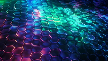 honeycomb neon pattern background design futuristic technology - Generative AI
