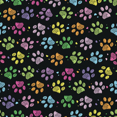 Colorful beautiful colors seamless fabric design paw prints