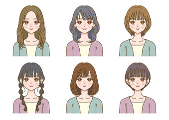 いろいろな髪型の女性の顔