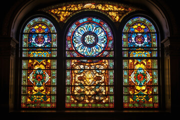 Fototapeta na wymiar Des vitraux colorés dans une église » IA générative