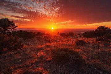 Fototapeta na wymiar Paysage de la campagne au coucher du soleil » IA générative