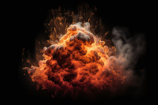 Gros plan sur une explosion de flammes sur fond noir &raquo; IA g&eacute;n&eacute;rative