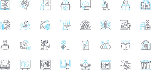 Innovative school linear icons set. Creativity, Futuristic, Collaboration, Exploration, Problem-solving, Technology, Innovation line vector and concept signs. Discovery,Research,Entrepreneurship