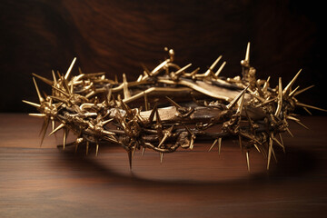 Fototapeta premium Gros plan sur la couronne du christ en or » IA générative