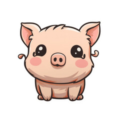 Adorable kawaii smiling pig sticker on transparent background. Generative AI.