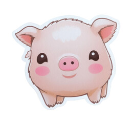 Cute kawaii smiling pig sticker on transparent background. Generative AI.