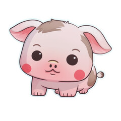 Fototapeta premium Cute kawaii little pig sticker on transparent background. Generative AI.